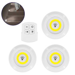 Φωτιστικά Νυκτός Μπαταρίας LED COB 6W 600lm με Timer & Ασύρματο Χειριστήριο RF - ΣΕΤ 3 Τεμαχίων Ψυχρό Λευκό 6000K
