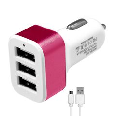 Ροζ Φορτιστής Αυτοκινήτου DC 12-24V με 3 Εξόδους USB DC 5V Max 3.1A 20W και Καλώδιο USB σε Type-C