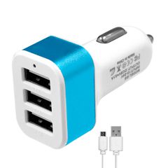 Μπλε Φορτιστής Αυτοκινήτου DC 12-24V με 3 Εξόδους USB DC 5V Max 3.1A 20W και Καλώδιο USB σε Type-C
