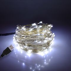 Διακοσμητική Γιρλάντα 10 Μέτρων 100 LED USB 5 Volt 6 Watt με Ασημένιο Συρμάτινο Καλώδιο Ψυχρό Λευκό 6000K