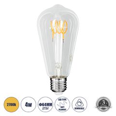 Λάμπα E27 ST64 Αχλάδι LED SOFT T SPIRAL FILAMENT 6W 510 lm 320° AC 85-265V Edison Retro με Διάφανο Γυαλί Θερμό Λευκό 2700 K Dimmable