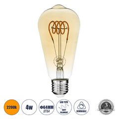 Λάμπα E27 ST64 Αχλάδι LED SOFT T SPIRAL FILAMENT 6W 490 lm 320° AC 85-265V Edison Retro με Μελί Γυαλί Ultra Θερμό Λευκό 2200 K Dimmable