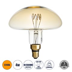 Λάμπα E27 MR200 Mushroom LED SOFT SPIRAL FILAMENT 6W 500 lm 320° AC 85-265V Edison Retro με Μελί Γυαλί Ultra Θερμό Λευκό 2200 K Dimmable