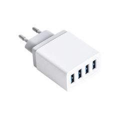 Φορτιστής USB 4 Θέσεων Wall Adapter 2 x AUTO 2.1A & 2 x 1A 5V DC Λευκός με Χρώμιο GloboStar 69997