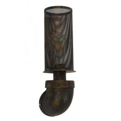 Vintage Industrial Φωτιστικό Τοίχου Απλίκα Μονόφωτο Καφέ Σκουριά Μεταλλικό Πλέγμα Φ10 x Μ13 x Π10 x Υ39cm