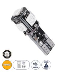 Λάμπα Αυτοκίνητου LED T10 W5W 2rd Generation Can-Bus Series 5xSMD5050 2.30W 240lm 360° DC 12-16V IP20 Φ1.1 x Υ2.7cm Πορτοκαλί