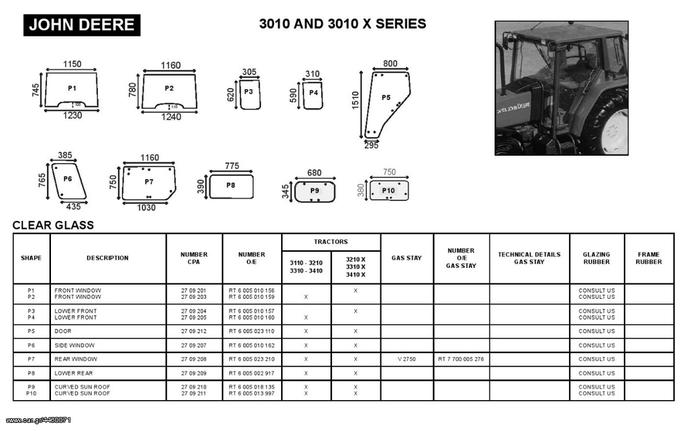 JOHN DEERE 3010 & 3010 X SERIES ΓΝΗΣΙΑ ΚΡΥΣΤΑΛΛΑ ΚΑΜΠΙΝΑΣ