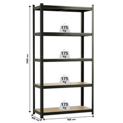 BULLE ΡΑΦΙΕΡΑ ΜΕΤΑΛΛΙΚΗ 90x40x180 ΜΑΥΡΗ 175kg 5 ΡΑΦΙΑ MDF (610416)