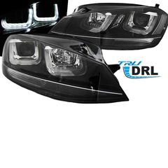 Μπροστινά Φανάρια Set Για Vw Golf VIΙ (7) 12-17 TRU DRL U-Type GTI Μαύρα H7/H1 Με Μοτέρ Sonar