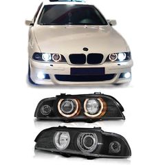 Μπροστινά Φανάρια Set Για Bmw 5 E39 95-03 Angel Eyes Μαύρα Για Original Xenon D2S/H7 Με Μοτέρ Depo