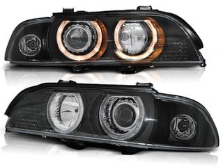 Μπροστινά Φανάρια Set Για Bmw 5 E39 95-03 Angel Eyes Μαύρα Για Original Xenon D2S/H7 Με Μοτέρ Depo-thumb-2