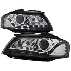 Μπροστινά Φανάρια Set Για Audi A3 8P 03-08 Χρώμιο/Μαύρο H7 Με Μοτέρ Depo