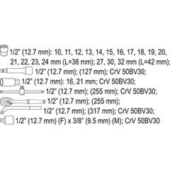 YATO ΚΑΡΥΔΑΚΙΑ ΣΕΤ ΚΑΣΤ CrV 1/2” - 25 ΤΜΧ YT-38741 (20038741)