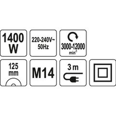 YATO ΓΩΝΙΑΚΟΣ ΤΡΟΧΟΣ ΡΥΘΜΙΖΟΜΕΝΟΣ 1400W 125MM YT-82098 (20182098)