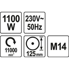 YATO ΓΩΝΙΑΚΟΣ ΤΡΟΧΟΣ 1100W 125MM YT-82100 (20182100)