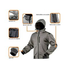 NEO TOOLS Μπουφάν εργασίας Softshell με κουκούλα Γκρι (81-551) - S