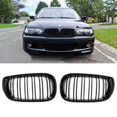 Καρδιές Μάσκας Για Bmw 3 E46 02-05 Sedan/Touring M4 Look Με Διπλή Γρίλια Μαύρο Γυαλιστερό 2 Τεμάχια