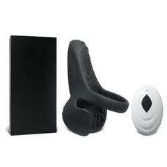 Remote Control Black Color Silicone Vibrating Cock Ring with Bal