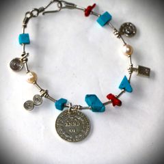 Βραχιόλι γνήσια Τουρκουάζ κοράλλι, Ασήμι sterling silver 925  - κλείσιμο καταστήματος SST146A