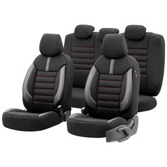 Καλύμματα Αυτοκινήτου Otom Limited Design Universal Jacquard / Lacost / Δερματίνη Σετ Εμπρός / Πίσω 11 Τεμαχίων Μαύρο Με Κόκκινες Ραφές LMT-101