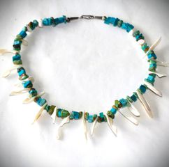 Κολιέ γνήσια τουρκουάζ, κοχύλια, Ασήμι sterling silver 925 - κλείσιμο καταστήματος SST166