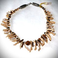 Κολιέ tigers eye, κοχύλια, Ασήμι sterling silver 925 - κλείσιμο καταστήματος SST169