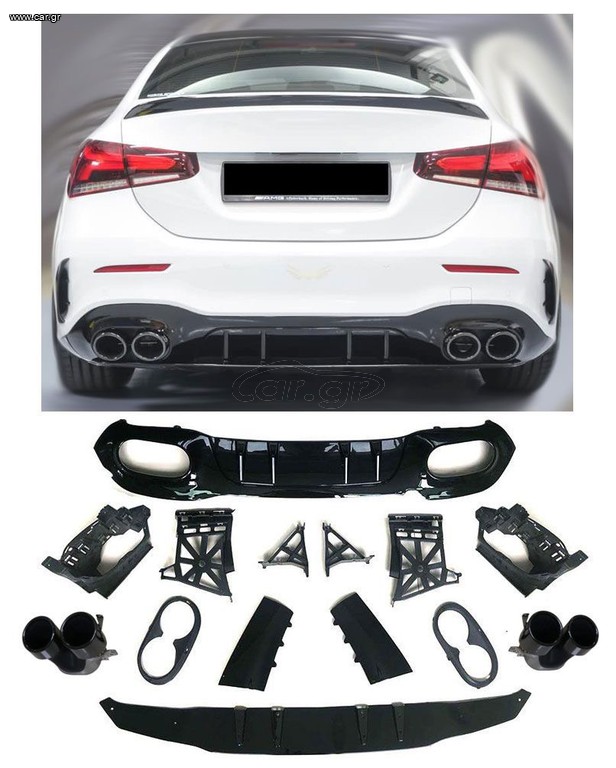 MERCEDES A CLASS W177 SEDAN DIFFUSER AMG45 ΜΕ ΜΑΥΡΕΣ ΕΞΑΤΜΙΣΕΙΣ