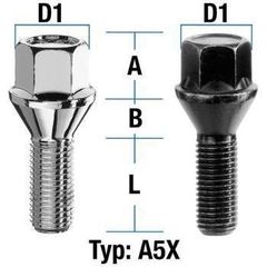 Μπουλόνι Τροχού M14X1,5 - Κωνικό 60° - Κλειδί: 17X13 - Μήκος: 35mm - Kh23 - Ασημί (M1415KE35S)