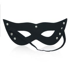 Bdsm Black leather Eye cat mask with rivets-thumb-2
