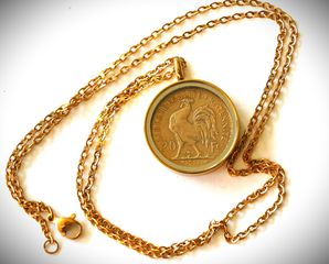 Κρεμαστό μενταγιόν κολιέ Κοκοράκι 20F φράνγκα Γαλλίας Λίρα επίχρυση 24Κ αλυσίδα-thumb-6