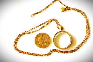Κρεμαστό μενταγιόν κολιέ Κοκοράκι 20F φράνγκα Γαλλίας Λίρα επίχρυση 24Κ αλυσίδα-thumb-8