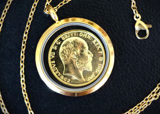 Κρεμαστό μενταγιόν κολιέ Edward Εδουάρδος Λίρα Αγγλίας επίχρυση 24Κ αλυσίδα