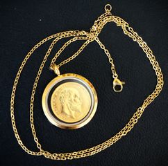 Κρεμαστό μενταγιόν κολιέ Edward Εδουάρδος Λίρα Αγγλίας επίχρυση 24Κ αλυσίδα-thumb-1