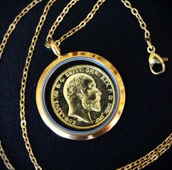 Κρεμαστό μενταγιόν κολιέ Edward Εδουάρδος Λίρα Αγγλίας επίχρυση 24Κ αλυσίδα-thumb-9