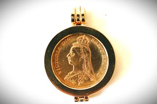 Λίρα Αγγλίας 1887 Βικτωρία δίλιρο επίχρυση σε θήκη, για κολιέ κρεμαστό μενταγιόν 22Κ επίχρυσο-thumb-3