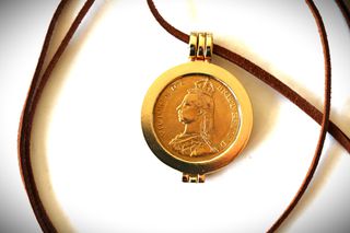 Λίρα Αγγλίας 1887 Βικτωρία δίλιρο επίχρυση σε θήκη, για κολιέ κρεμαστό μενταγιόν 22Κ επίχρυσο-thumb-14