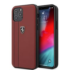 Ferrari "Off Track" Hard Leather Case with Embossed Stripes Θήκη προστασίας από γνήσιο δέρμα – iPhone 12 Pro Max Κόκκινη/Leather