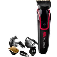 Επαναφορτιζόμενη Κουρευτική Μηχανή & Trimmer με 4 Κεφαλές Sencor SHP 6201RD Κόκκινη