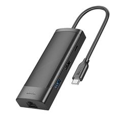 Αντάπτορας Hoco HB44 Easy Safe 8-in-1 USB-C σε USB 3.0 5Gbps USB 2.0 USB-C PD100W USB-C Micro SD TF Card HDMI 4K και RJ45