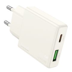 Φορτιστής Ταξιδίου Hoco N45 Biscuit Ultra Thin με 2 Εξόδους Φόρτισης USB-C PD30W και USB 18W QC3.0 Slim Moonlight White