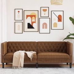 Καναπές Chesterfield 3θέσιος Καφέ δέρμα Faux Suede Brown 372672