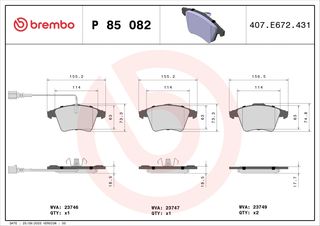 Σετ τακάκια, Δισκόφρενα Brembo P 85 082 για VW