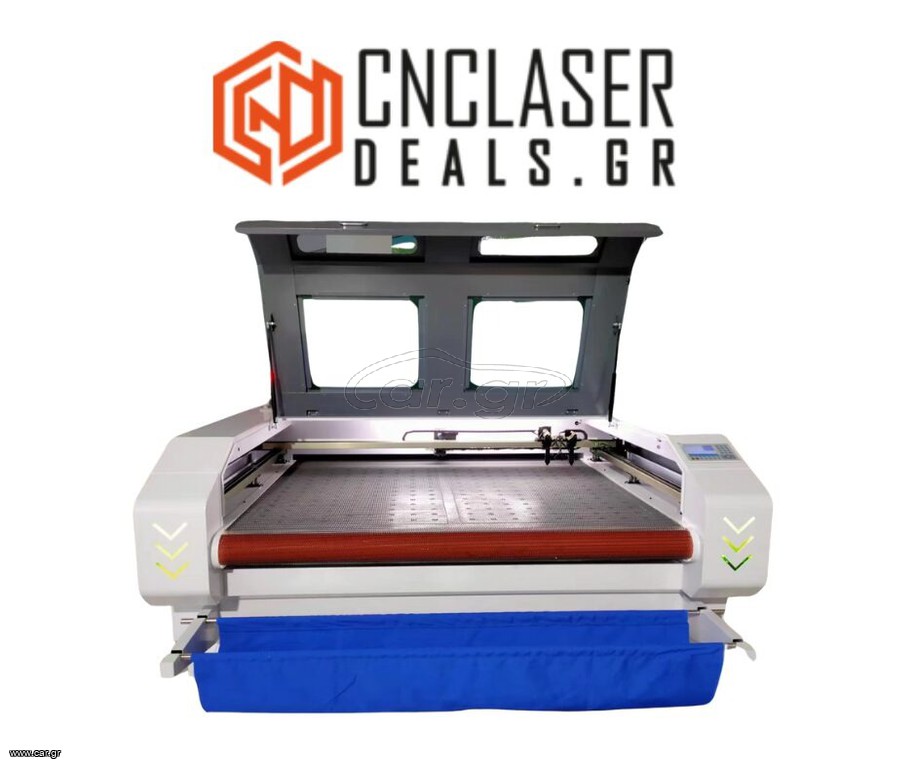 co2 laser cutting machine – 1600×1000 – 130W – 150 W – 180W servo motors auto feeding αυτόματη τροφοδοσία υλικού κοπής υφάσματος Cnclaserdeals.gr