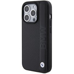 BMW Leather Textured & Stripe iPhone 15 Pro Max Case - Black-thumb-1