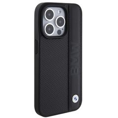 BMW Leather Textured & Stripe iPhone 15 Pro Max Case - Black-thumb-3