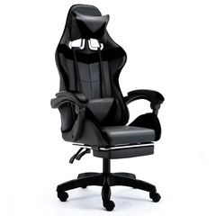 Καρέκλα γραφείου Gaming Δερματίνης με ανάκληση και υποπόδιο σε μαύρο 118 εως 128 και 62 επι 62cm