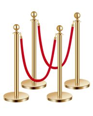VEVOR 4 τμχ Gold Stanchion Post 2 Red Velvet Ropes Sand Injection Hollow Base