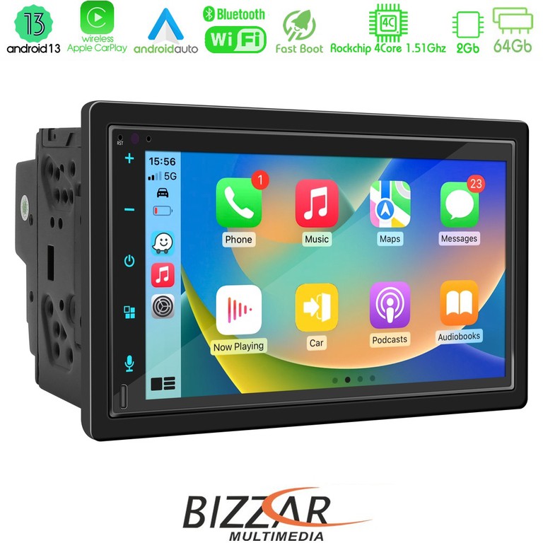 Bizzar 2DIN Deck 4core Android13 4+32GB Navigation Multimedia Deckless 6.9" Με Carplay/AndroidAuto