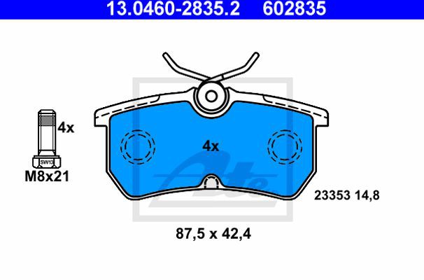 Ate Σετ τακάκια, Δισκόφρενα - 13.0460-2835.2