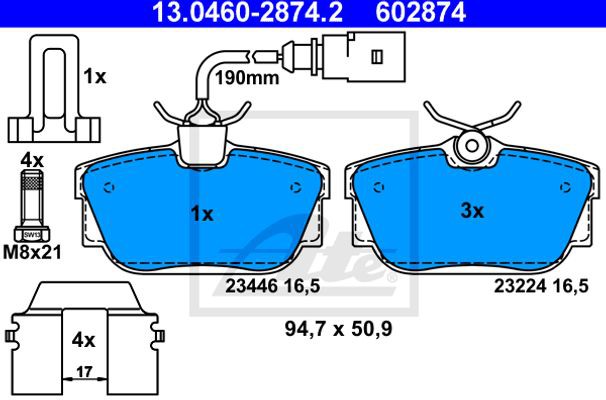 Ate Σετ τακάκια, Δισκόφρενα - 13.0460-2874.2